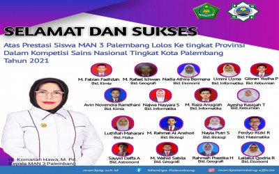 17 Siswa MAN 3 Palembang Lolos KSN Ke Tingkat Provinsi