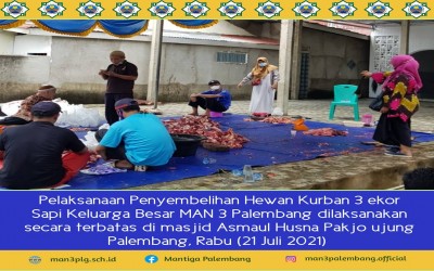 Pelaksanaan Penyembelihan 3 Ekor Sapi Keluarga MAN 3 Palembang Digelar Terbatas
